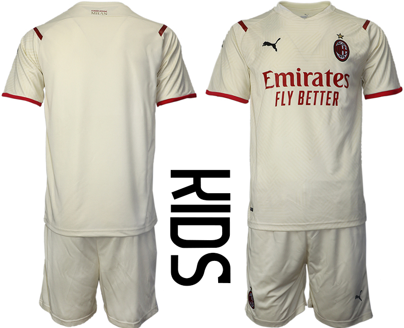 Youth 2021-2022 Club AC Milan away cream blank Soccer Jersey